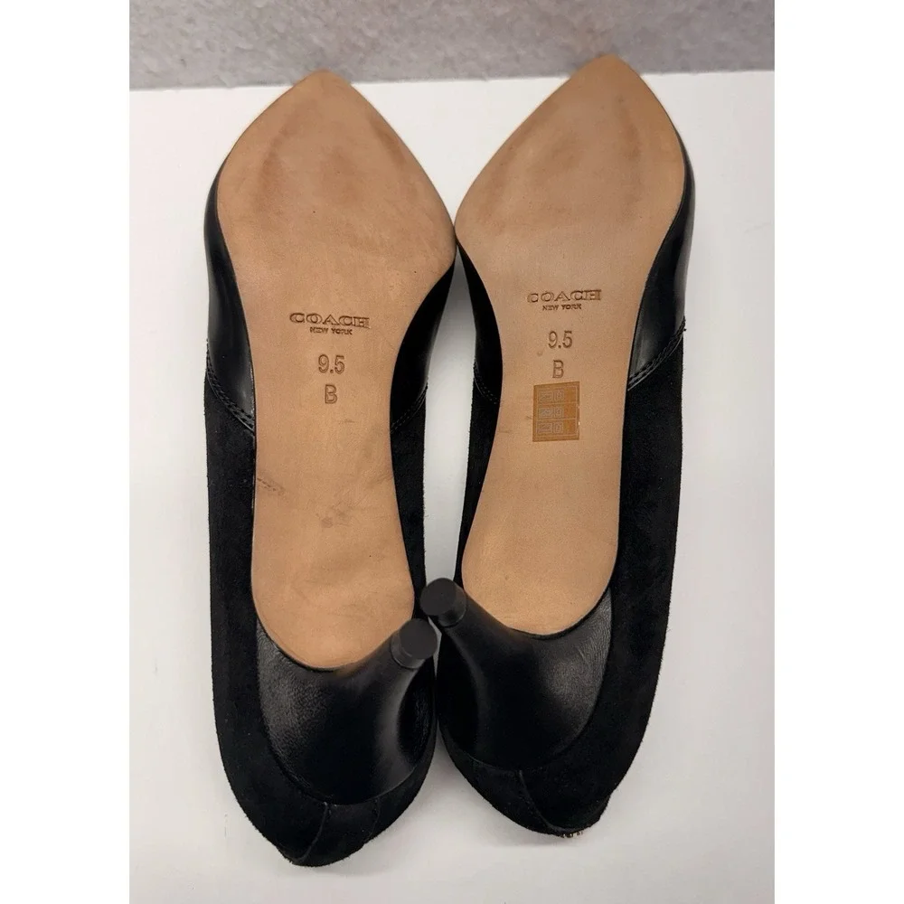 COACH Chambers Black Leather Suede Mixed Media Pointed Toe Kitten Heels 9.5B NEW